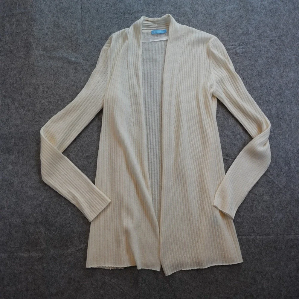 J McLaughlin Cardigan Women Extra Small Ivory Cashmere Ribbed Open Front Sweater